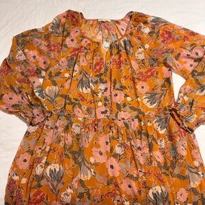 Floral Long Sleeve Dress - Orange and Pink